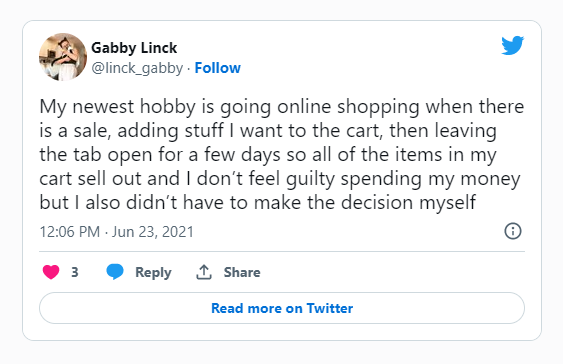 Tweet describing online shopping as a lockdown habit, quoted in Brandwatch consumer research